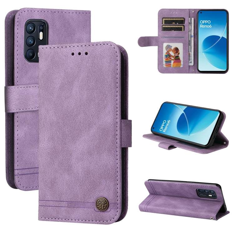 Custodia per telefono in pelle a vibrazione orizzontale con bottone in metallo con albero della vita Skin Feel, For OPPO Realme 8i, For OPPO Realme GT NEO2, For OPPO Reno6 4G, For Huawei Nova 8i / Honor 50 Lite