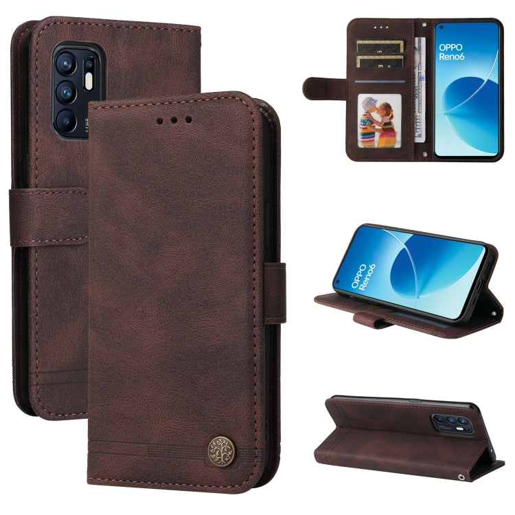 Custodia per telefono in pelle a vibrazione orizzontale con bottone in metallo con albero della vita Skin Feel, For OPPO Realme 8i, For OPPO Realme GT NEO2, For OPPO Reno6 4G, For Huawei Nova 8i / Honor 50 Lite