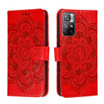 Custodia in pelle per telefono con motivo a goffratura Sun Mandala con supporto, slot per carte, portafoglio e cordino, For Xiaomi Redmi Note 11, For Xiaomi Redmi Note 11 Pro