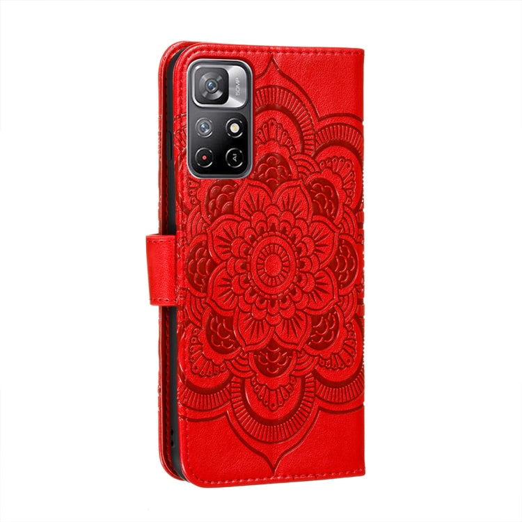 Custodia in pelle per telefono con motivo a goffratura Sun Mandala con supporto, slot per carte, portafoglio e cordino, For Xiaomi Redmi Note 11, For Xiaomi Redmi Note 11 Pro