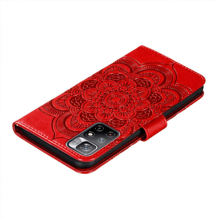 Custodia in pelle per telefono con motivo a goffratura Sun Mandala con supporto, slot per carte, portafoglio e cordino, For Xiaomi Redmi Note 11, For Xiaomi Redmi Note 11 Pro