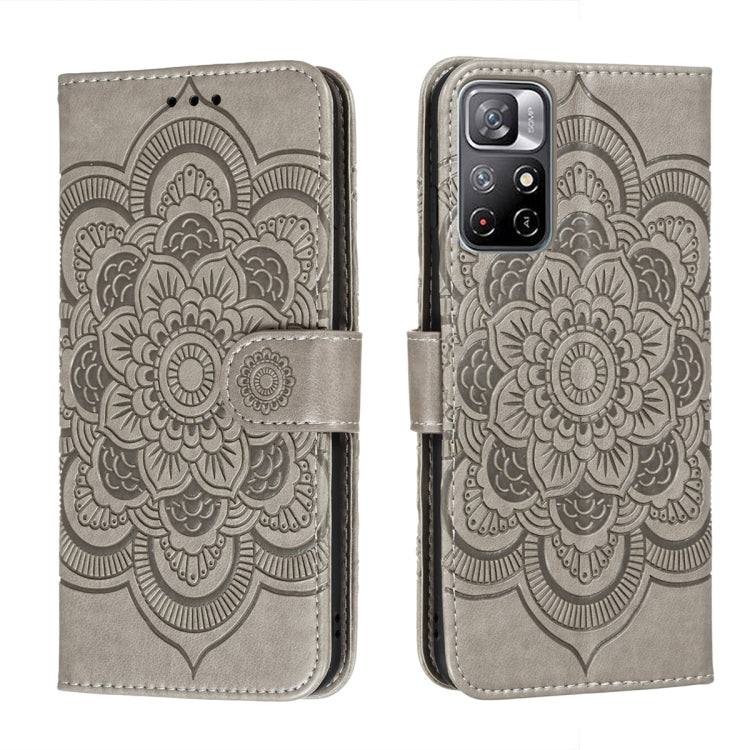 Custodia in pelle per telefono con motivo a goffratura Sun Mandala con supporto, slot per carte, portafoglio e cordino, For Xiaomi Redmi Note 11, For Xiaomi Redmi Note 11 Pro