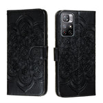 Custodia in pelle per telefono con motivo a goffratura Sun Mandala con supporto, slot per carte, portafoglio e cordino, For Xiaomi Redmi Note 11, For Xiaomi Redmi Note 11 Pro