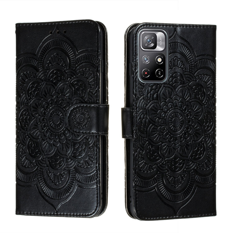 Custodia in pelle per telefono con motivo a goffratura Sun Mandala con supporto, slot per carte, portafoglio e cordino, For Xiaomi Redmi Note 11, For Xiaomi Redmi Note 11 Pro