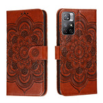Custodia in pelle per telefono con motivo a goffratura Sun Mandala con supporto, slot per carte, portafoglio e cordino, For Xiaomi Redmi Note 11, For Xiaomi Redmi Note 11 Pro