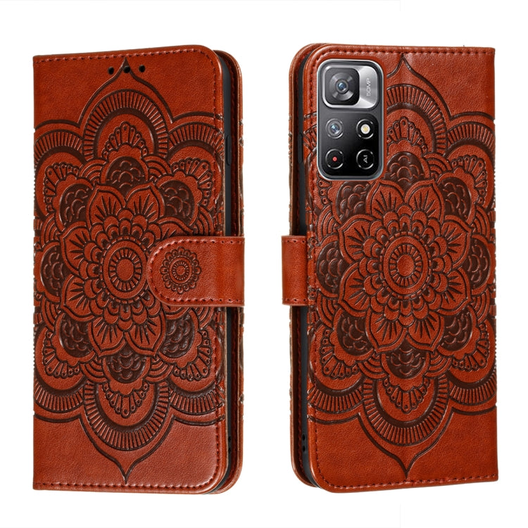 Custodia in pelle per telefono con motivo a goffratura Sun Mandala con supporto, slot per carte, portafoglio e cordino, For Xiaomi Redmi Note 11, For Xiaomi Redmi Note 11 Pro