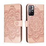 Custodia in pelle per telefono con motivo a goffratura Sun Mandala con supporto, slot per carte, portafoglio e cordino, For Xiaomi Redmi Note 11, For Xiaomi Redmi Note 11 Pro