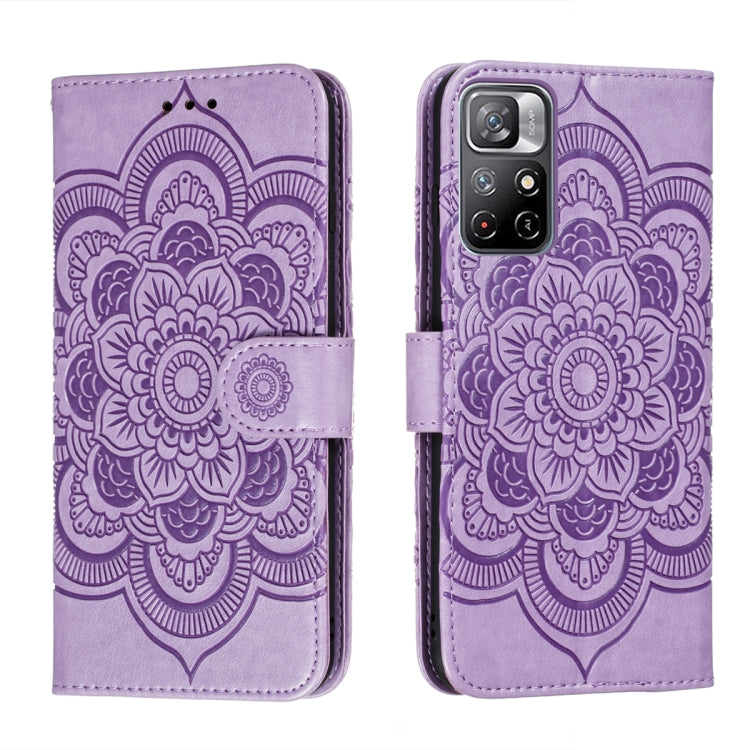 Custodia in pelle per telefono con motivo a goffratura Sun Mandala con supporto, slot per carte, portafoglio e cordino, For Xiaomi Redmi Note 11, For Xiaomi Redmi Note 11 Pro