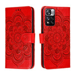 Custodia in pelle per telefono con motivo a goffratura Sun Mandala con supporto, slot per carte, portafoglio e cordino, For Xiaomi Redmi Note 11, For Xiaomi Redmi Note 11 Pro