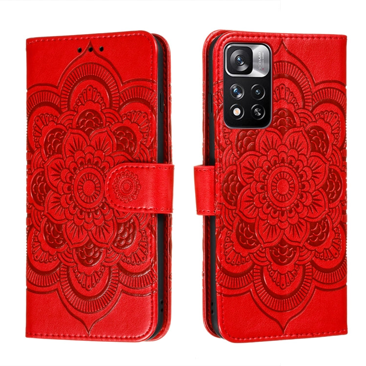 Custodia in pelle per telefono con motivo a goffratura Sun Mandala con supporto, slot per carte, portafoglio e cordino, For Xiaomi Redmi Note 11, For Xiaomi Redmi Note 11 Pro