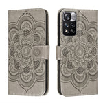 Custodia in pelle per telefono con motivo a goffratura Sun Mandala con supporto, slot per carte, portafoglio e cordino, For Xiaomi Redmi Note 11, For Xiaomi Redmi Note 11 Pro