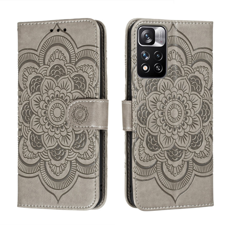 Custodia in pelle per telefono con motivo a goffratura Sun Mandala con supporto, slot per carte, portafoglio e cordino, For Xiaomi Redmi Note 11, For Xiaomi Redmi Note 11 Pro