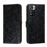 Custodia in pelle per telefono con motivo a goffratura Sun Mandala con supporto, slot per carte, portafoglio e cordino, For Xiaomi Redmi Note 11, For Xiaomi Redmi Note 11 Pro
