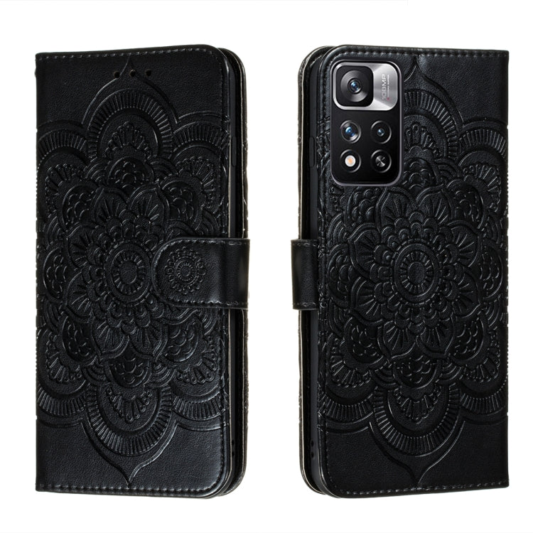 Custodia in pelle per telefono con motivo a goffratura Sun Mandala con supporto, slot per carte, portafoglio e cordino, For Xiaomi Redmi Note 11, For Xiaomi Redmi Note 11 Pro