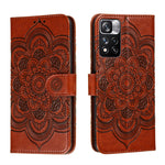 Custodia in pelle per telefono con motivo a goffratura Sun Mandala con supporto, slot per carte, portafoglio e cordino, For Xiaomi Redmi Note 11, For Xiaomi Redmi Note 11 Pro