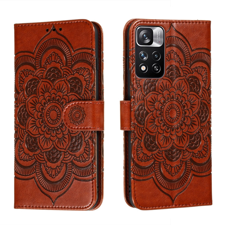 Custodia in pelle per telefono con motivo a goffratura Sun Mandala con supporto, slot per carte, portafoglio e cordino, For Xiaomi Redmi Note 11, For Xiaomi Redmi Note 11 Pro