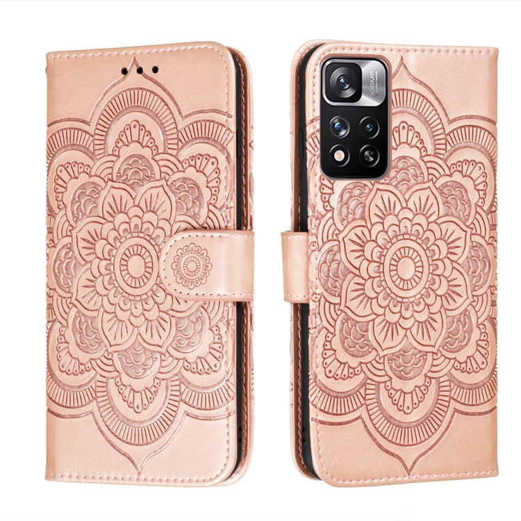 Custodia in pelle per telefono con motivo a goffratura Sun Mandala con supporto, slot per carte, portafoglio e cordino, For Xiaomi Redmi Note 11, For Xiaomi Redmi Note 11 Pro
