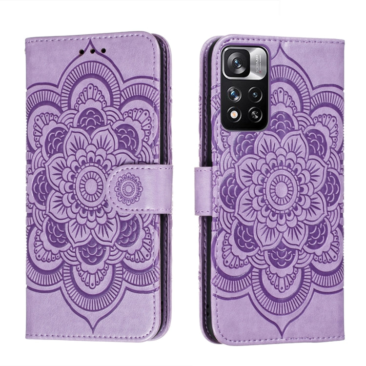 Custodia in pelle per telefono con motivo a goffratura Sun Mandala con supporto, slot per carte, portafoglio e cordino, For Xiaomi Redmi Note 11, For Xiaomi Redmi Note 11 Pro