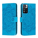 Custodia in pelle per telefono con motivo a goffratura Sun Mandala con supporto, slot per carte, portafoglio e cordino, For Xiaomi Redmi Note 11, For Xiaomi Redmi Note 11 Pro