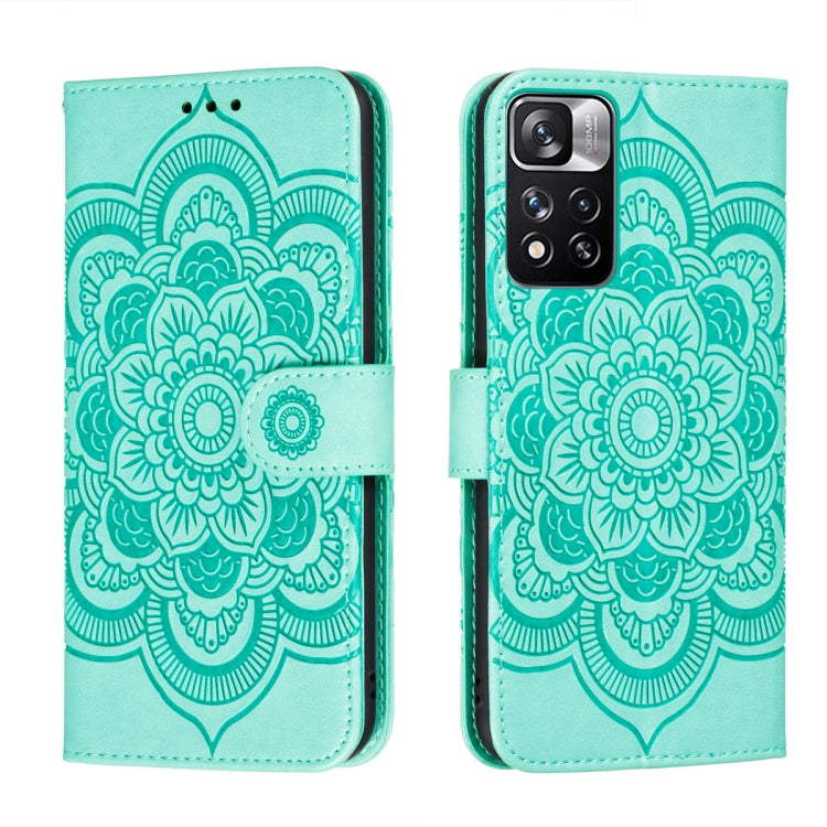 Custodia in pelle per telefono con motivo a goffratura Sun Mandala con supporto, slot per carte, portafoglio e cordino, For Xiaomi Redmi Note 11, For Xiaomi Redmi Note 11 Pro