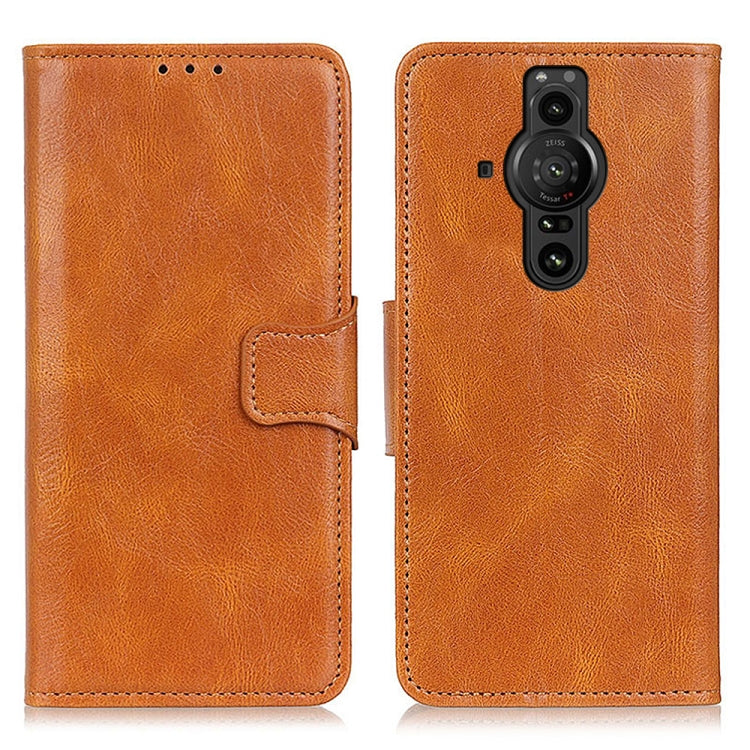 Custodia per telefono in pelle a conchiglia orizzontale con texture cavallo pazzo Mirren con supporto, slot per carte e portafoglio, For Sony Xperia Pro-I