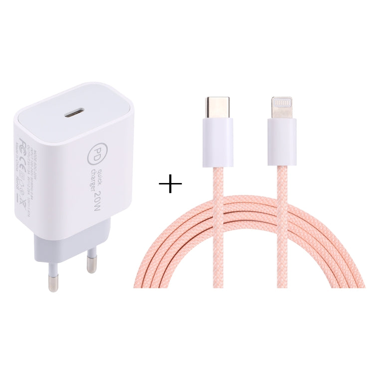 Caricabatterie da viaggio SDC-20W PD USB-C / Type-C + set di cavi dati da 1 m 20 W USB-C / Type-C a 8 pin,, EU Plug, US Plug