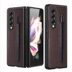 Custodia per telefono pieghevole con protezione cerniera Litchi Texture con custodia per penna, For Samsung Galaxy Z Fold3 5G
