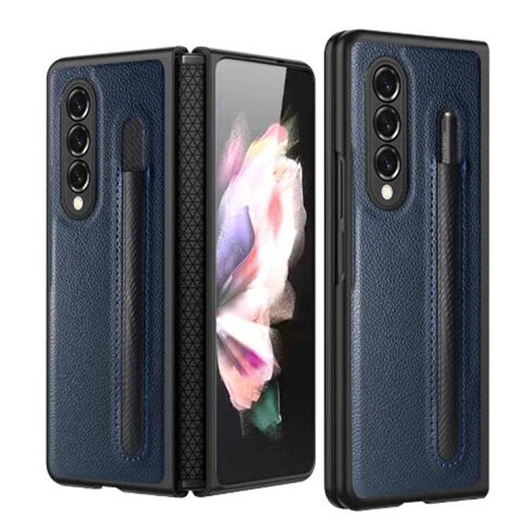 Custodia per telefono pieghevole con protezione cerniera Litchi Texture con custodia per penna, For Samsung Galaxy Z Fold3 5G