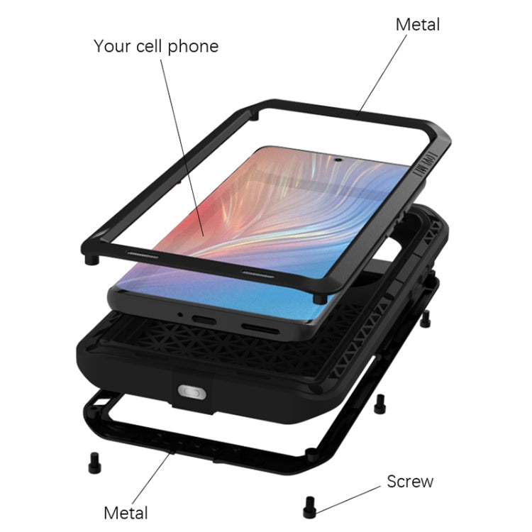 Custodia protettiva antipolvere impermeabile antiurto in metallo LOVE MEI senza vetro, For Huawei P50 Pro