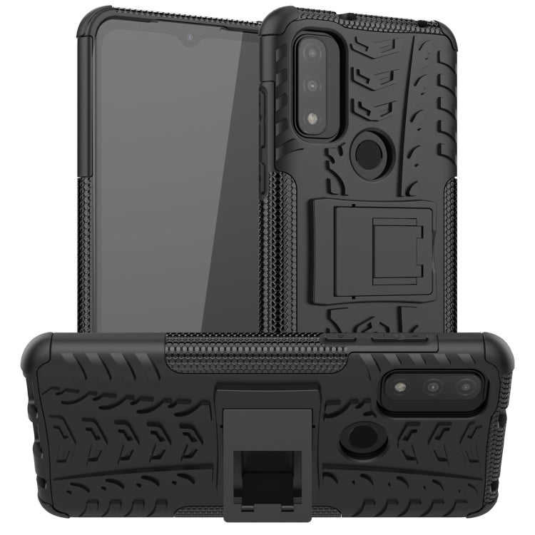 Custodia per telefono in TPU + PC antiurto con trama di pneumatici con supporto, For Motorola Moto G Pure