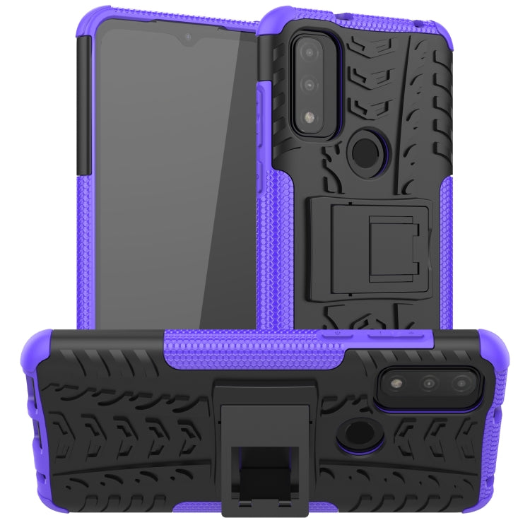 Custodia per telefono in TPU + PC antiurto con trama di pneumatici con supporto, For Motorola Moto G Pure