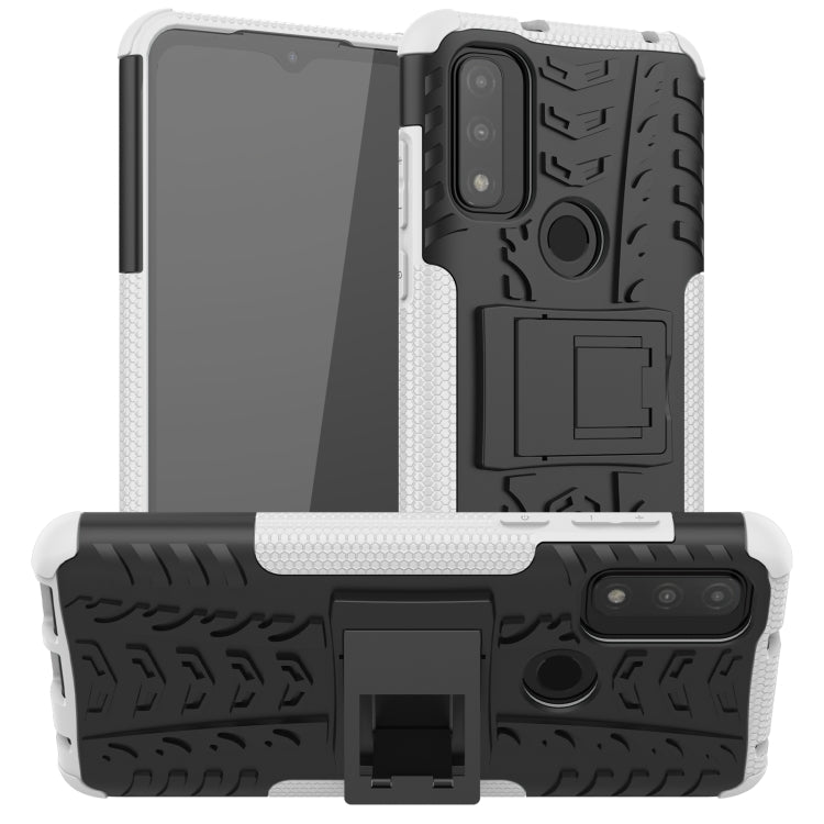 Custodia per telefono in TPU + PC antiurto con trama di pneumatici con supporto, For Motorola Moto G Pure