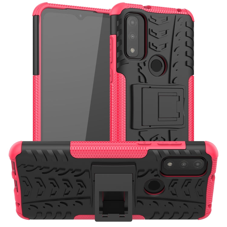 Custodia per telefono in TPU + PC antiurto con trama di pneumatici con supporto, For Motorola Moto G Pure