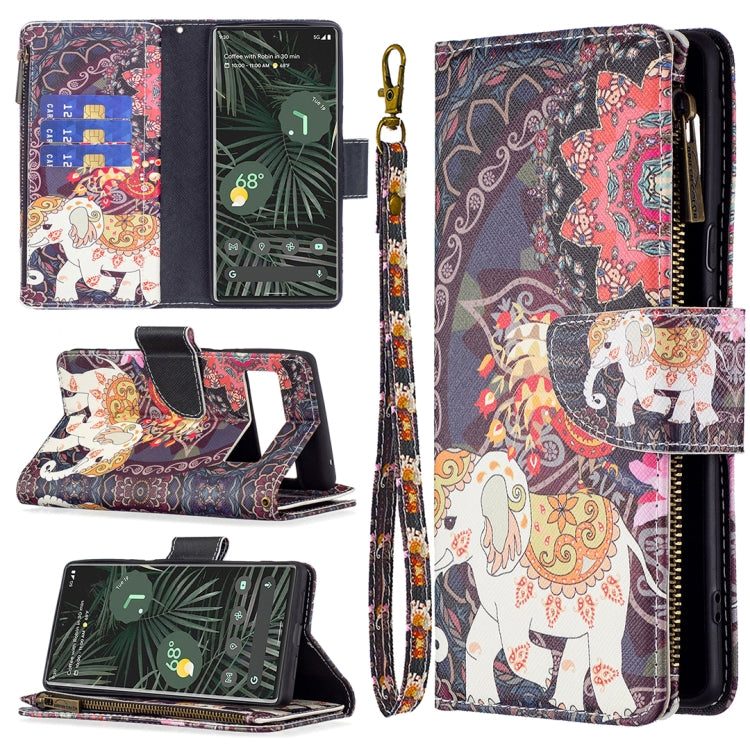Custodia in pelle per telefono a conchiglia orizzontale con cerniera colorata con motivo a disegno colorato con supporto e slot per schede e portafoglio, For Google Pixel 6 Pro, For Google Pixel 6, For Samsung Galaxy M52 5G