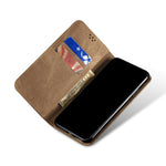 Custodia portafoglio in pelle con texture denim per Galaxy S22 Ul