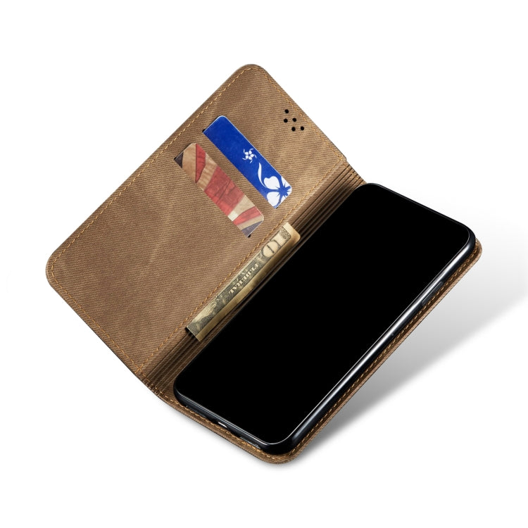 Custodia portafoglio in pelle con texture denim per Galaxy S22 Ul