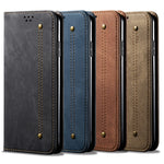 Custodia portafoglio in pelle con texture denim per Galaxy S22 Ul