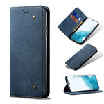 Custodia portafoglio in pelle con texture denim per Galaxy S22 Ul