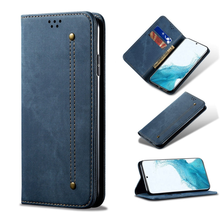 Custodia portafoglio in pelle con texture denim per Galaxy S22 Ul