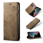 Custodia portafoglio in pelle con texture denim per Galaxy S22 Ul
