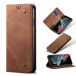 Custodia portafoglio in pelle con texture denim per Galaxy S22 Ul