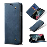 Custodia portafoglio in pelle con texture denim per Galaxy S22 Ul