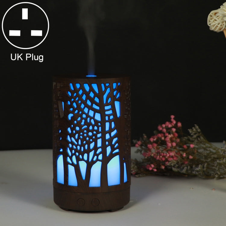 Umidificatore ad ultrasuoni per macchina per aromaterapia con olio essenziale in legno con motivo a foresta scavata da 200 ml, AU Plug, USB, UK Plug, US Plug