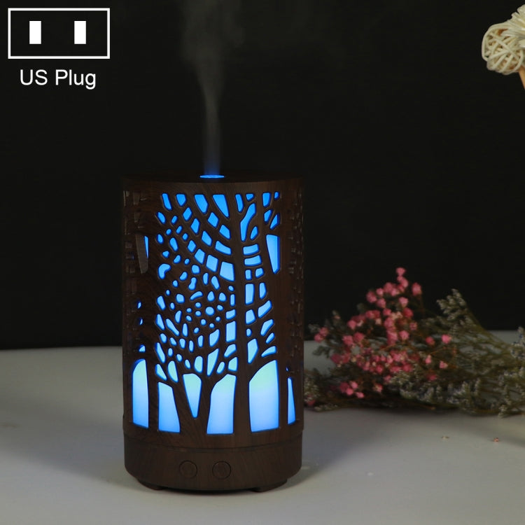Umidificatore ad ultrasuoni per macchina per aromaterapia con olio essenziale in legno con motivo a foresta scavata da 200 ml, AU Plug, USB, UK Plug, US Plug