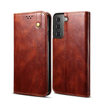 Custodia per telefono in pelle a conchiglia orizzontale con struttura a cavallo pazzo cerato semplice con slot per schede e supporto, For Samsung Galaxy S22 5G, For Samsung Galaxy S22+ 5G, For Samsung Galaxy S22 Ultra 5G