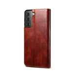 Custodia per telefono in pelle a conchiglia orizzontale con struttura a cavallo pazzo cerato semplice con slot per schede e supporto, For Samsung Galaxy S22 5G, For Samsung Galaxy S22+ 5G, For Samsung Galaxy S22 Ultra 5G