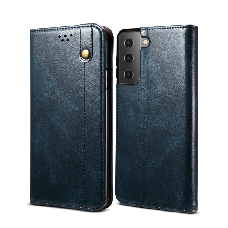 Custodia per telefono in pelle a conchiglia orizzontale con struttura a cavallo pazzo cerato semplice con slot per schede e supporto, For Samsung Galaxy S22 5G, For Samsung Galaxy S22+ 5G, For Samsung Galaxy S22 Ultra 5G