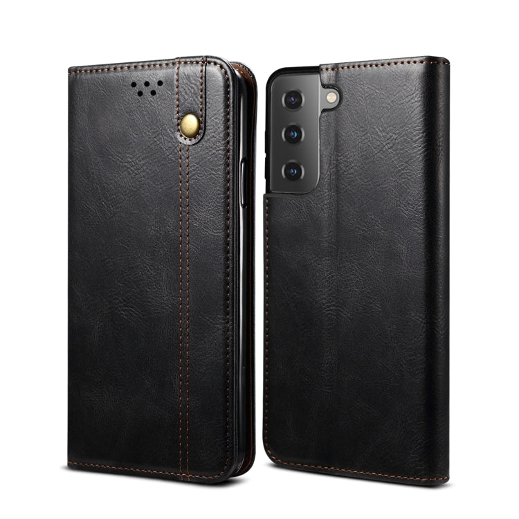 Custodia per telefono in pelle a conchiglia orizzontale con struttura a cavallo pazzo cerato semplice con slot per schede e supporto, For Samsung Galaxy S22 5G, For Samsung Galaxy S22+ 5G, For Samsung Galaxy S22 Ultra 5G