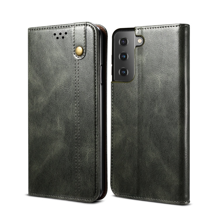 Custodia per telefono in pelle a conchiglia orizzontale con struttura a cavallo pazzo cerato semplice con slot per schede e supporto, For Samsung Galaxy S22 5G, For Samsung Galaxy S22+ 5G, For Samsung Galaxy S22 Ultra 5G