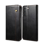 Custodia per telefono in pelle a conchiglia orizzontale con struttura a cavallo pazzo cerato semplice con slot per schede e supporto, For Samsung Galaxy S22 5G, For Samsung Galaxy S22+ 5G, For Samsung Galaxy S22 Ultra 5G